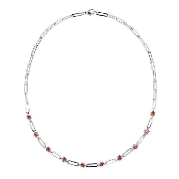 New, Stamped, Simulated Garnet Red Diamond, Paper Clip, Chain Station Neclace - Picture 4 of 8